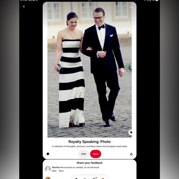 BCBG White w Black Stripes Mid Length Strapless Gown - Picture 4 of 5